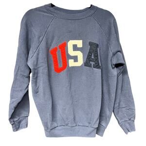 Vintage L unisex Raglan Sweatshirt crew neck navy USA patches red white blue